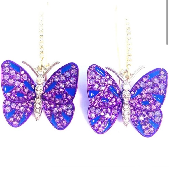 Betsey Johnson Purple Butterfly Pave Dangle Earrings NWT - Picture 3 of 5